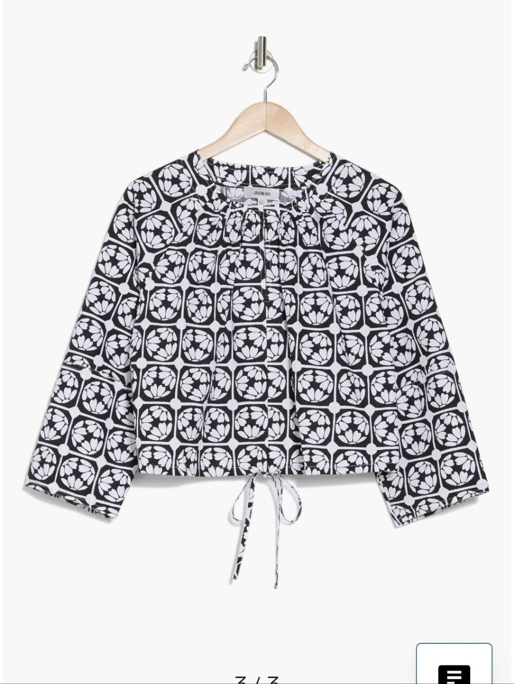 Jason Wu Long Sleeve Cotton Poplin Croptop In Black And White Size Small
